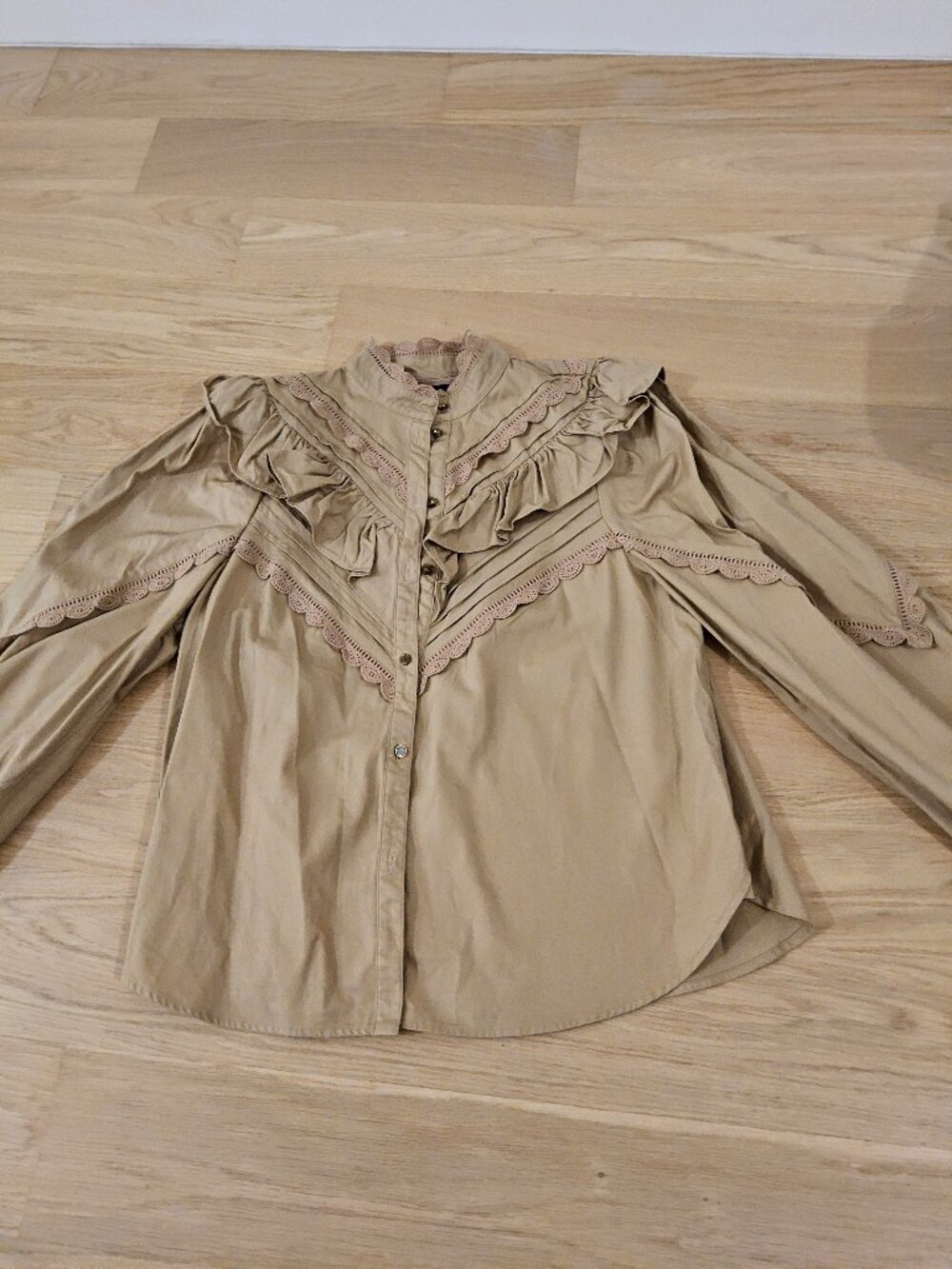 Scotch & soda beige long sleeve ruffle cotton shirt size small
